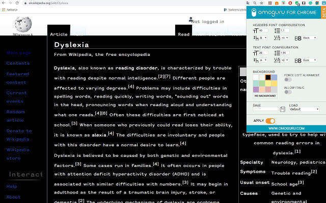 omolab dodatak za Chrome za osobe s disleksijom